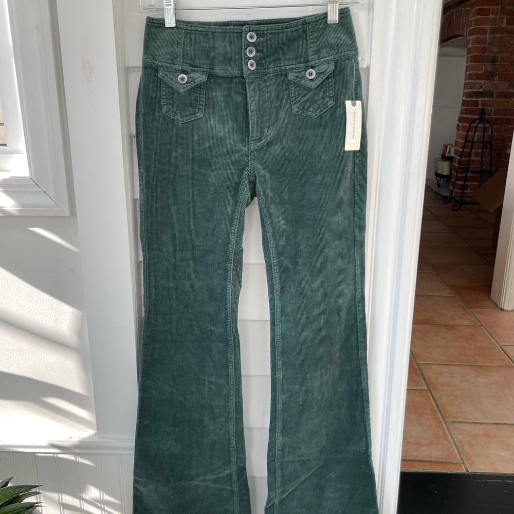 Anthropologie High-Rise Bootcut Green Corduroy Trousers (brand new + never worn)